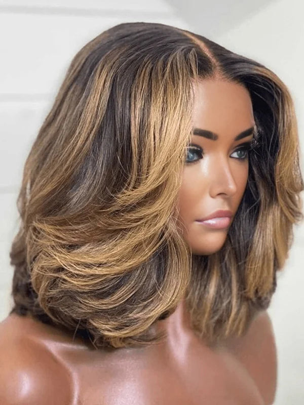 Luvwin 13x4 Highlight Bob Wig Human Hair Pre-Cut Lace Frontal Wig Natural Looking