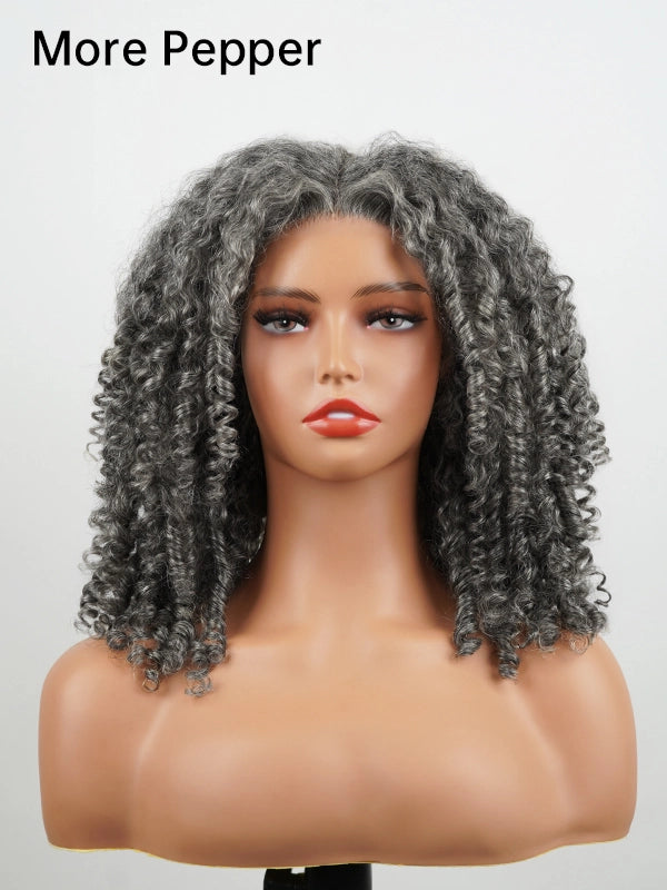 Luvwin 13x4 Salt And Pepper Natural Curly Glueless Gray Color Pre-Cut Lace Bob Wig