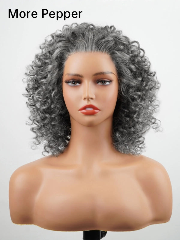 Luvwin 13x4 Salt & Pepper Bouncy Curls Glueless Grey Wig 100% Human Hair