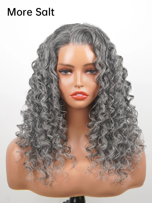 Luvwin Salt & Pepper Loose Wave Curly Wig Glueless Gray Color 100% Human Hair