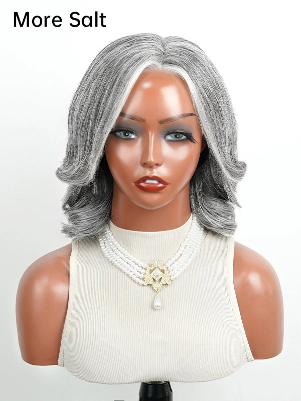 Luvwin 5x5 Salt And Pepper Money Piece Wave Glueless Gray Wig
