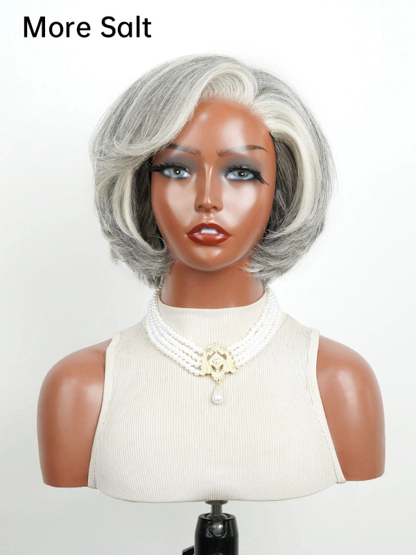 Luvwin 5x5 Lace Salt And Pepper Layered Swoop Bob Glueless Gray Wig