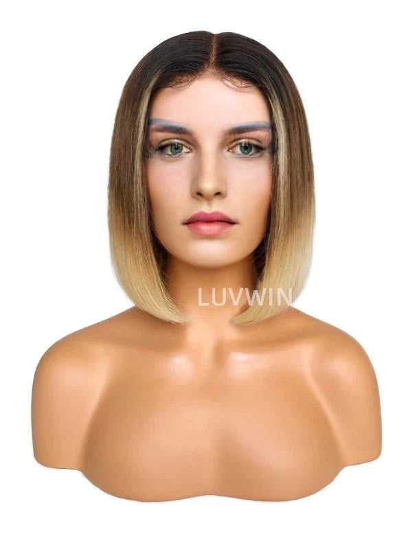 Luvwin 4/613 Blonde Bob Natural with Black Root Ombre Lace Front Wig Virgin Human Hair