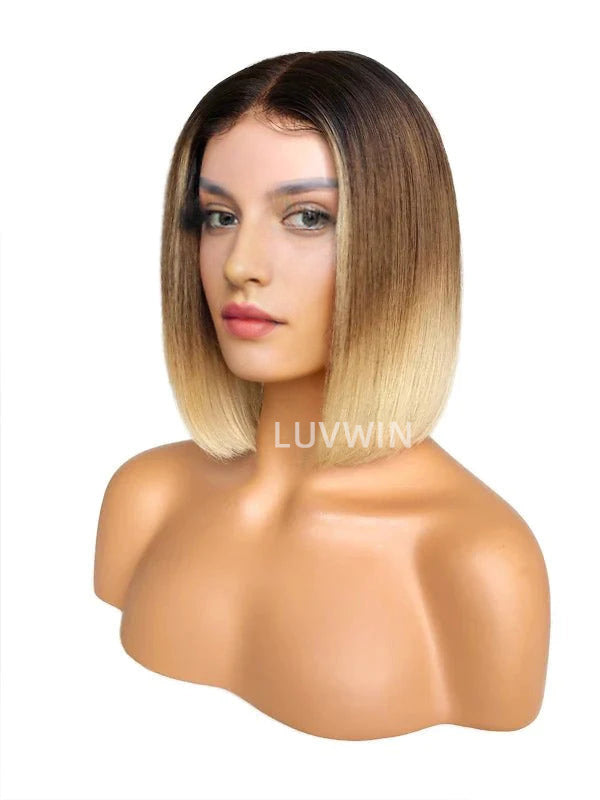 Luvwin 4/613 Blonde Bob Natural with Black Root Ombre Lace Front Wig Virgin Human Hair