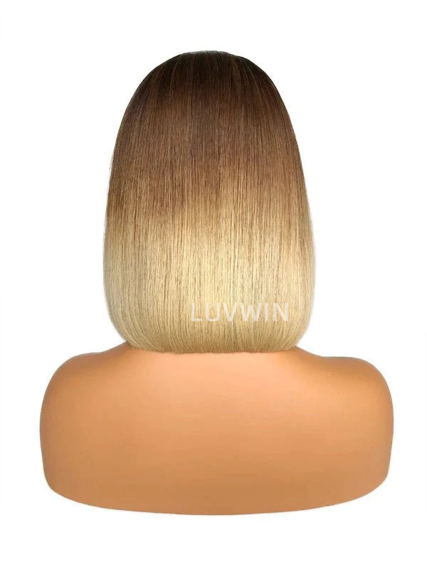 Luvwin 4/613 Blonde Bob Natural with Black Root Ombre Lace Front Wig Virgin Human Hair