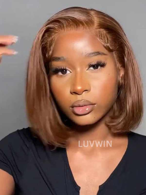 Luvwin 13x6 10inch Short Brown Bob Wig Side Part Lace Front Human Hair