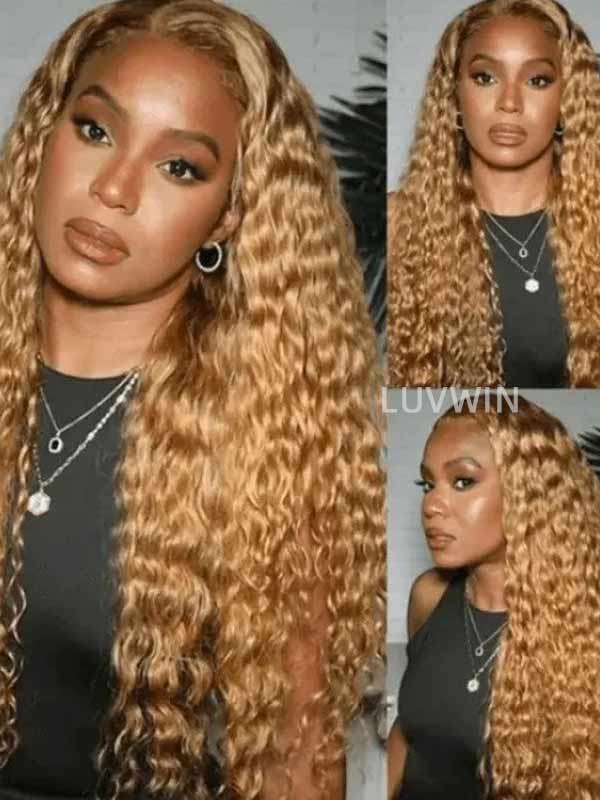Luvwin Water Wave Human Hair Wig Brown Hair Color Full Density