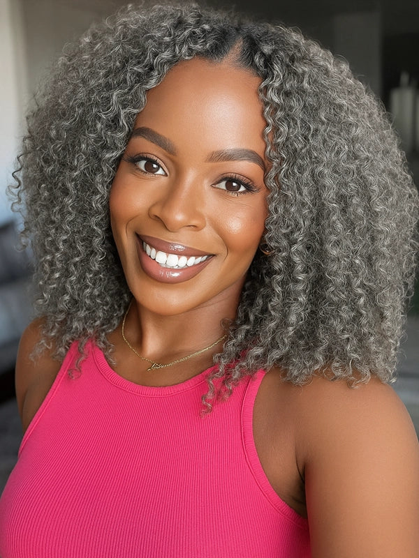 Luvwin 5x5 Closure Salt & Pepper Burmese Curly Glueless Wig 100% Human Hair