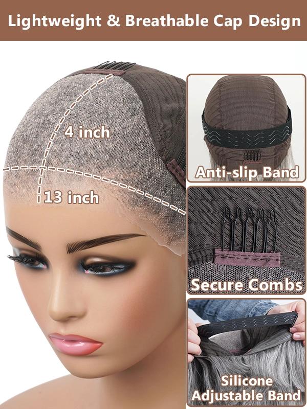 Luvwin Silver Grey Salt & Pepper Wavy Wig With Signature White Front Streaks