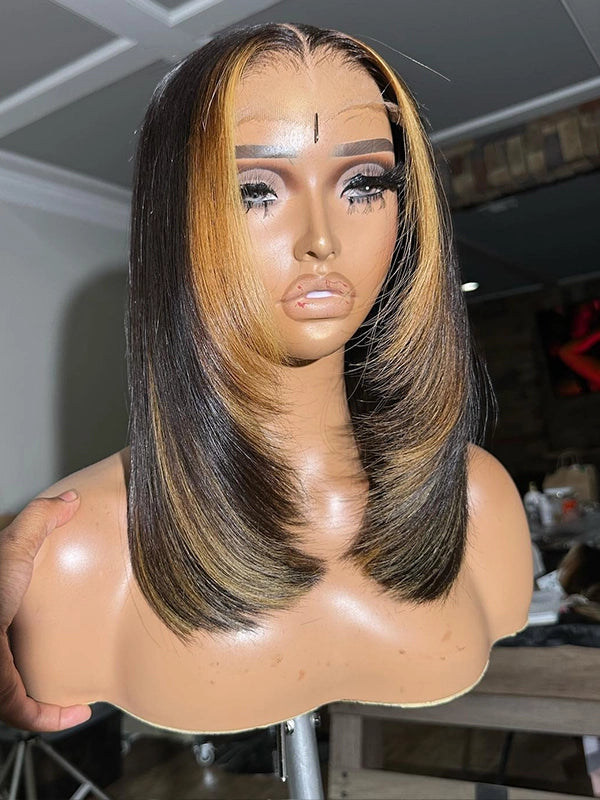 Luvwin Ombre Highlight Bob Wig With Pre-cut 13x4 Frontal Lace Human Hair Wig