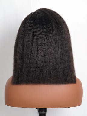 Bords 4C | Luvwin 180% Densité Deep Side Parted Indétectable Lace Glueless Kinky Straight Bob Wig 