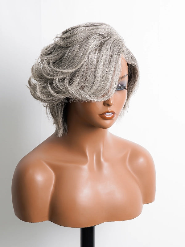 Luvwin Silver Gray Custom Layered Cut Side Part Hair Salt And Pepper Real Human Hair