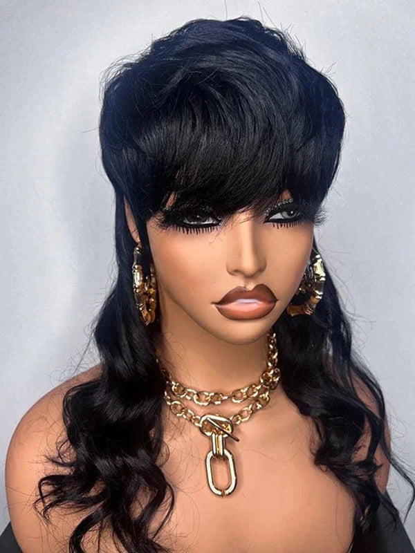 Luvwin Pixie Cut Wigs Glueless Mullet Wigs With Bangs For Black Women