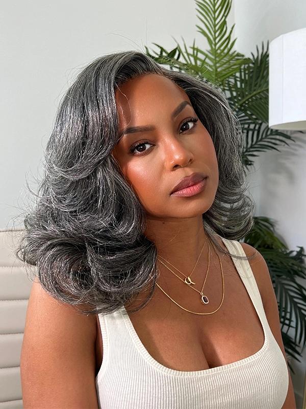Luvwin Salt & Pepper Layered Blowout Wave Beginner Friendly Glueless  Gray Wig 100% Human Hair