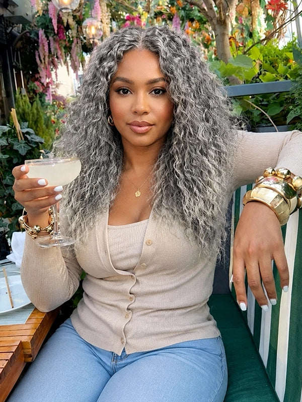 Luvwin Salt and Pepper Water Wave Hair  Weft Curly Gray Hair Bundles 100%  Human Hair