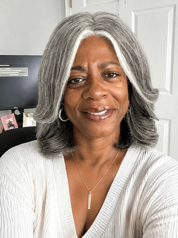 Luvwin 5x5 Salt And Pepper Money Piece Wave Glueless Gray Wig
