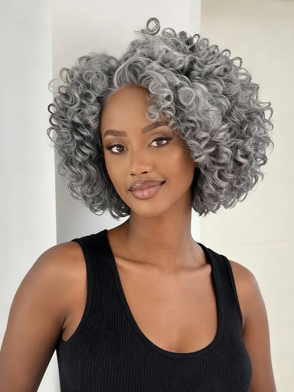Luvwin 13x4 Salt & Pepper Bouncy Curls Glueless Grey Wig 100% Human Hair