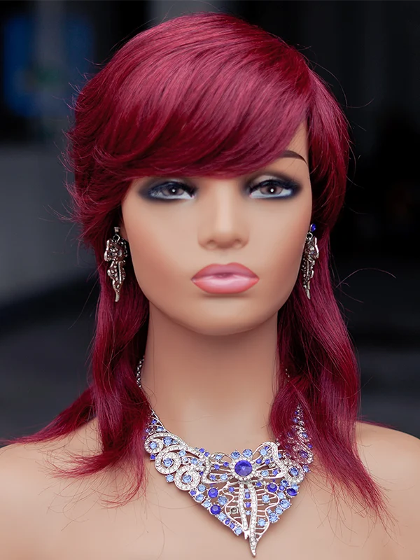 Luvwin Mullet Wig  With Bangs Glueless Brazilian Human Hair Wigs For Women 99j Short Pixie Cut Wigs