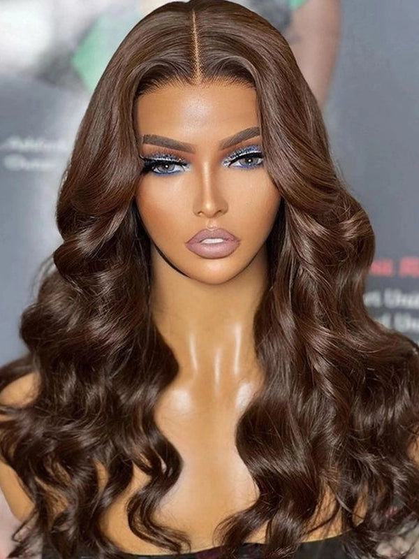 Luvwin #4 Chocolate Brown Body Wave 13x4 Pre-cut Lace Frontal Wig Human Hair Wig