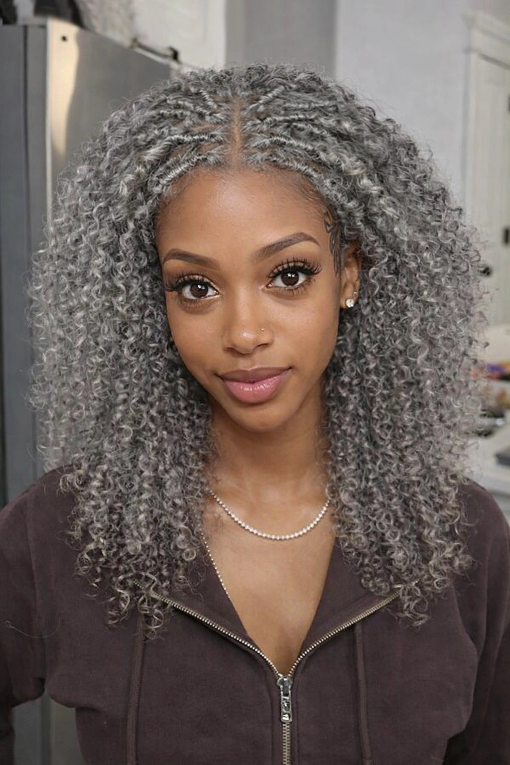 Luvwin Silver Grey Boho Twist Curly Human Hair Wigs For Black Women