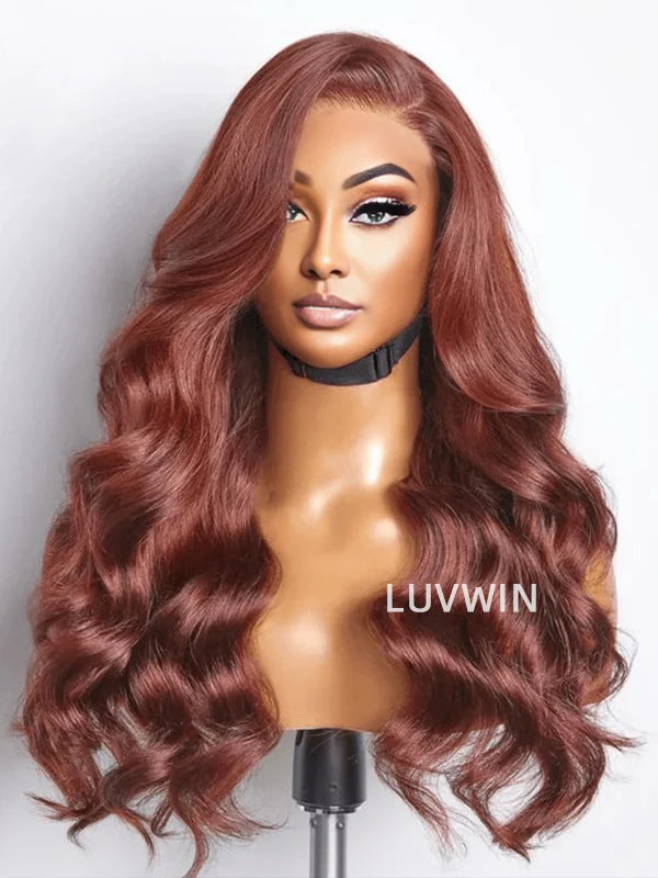 Luvwin Limited Design | Reddish Brown Body Wave Pre Cut HD Lace Free Part Long Wig Ready To Go