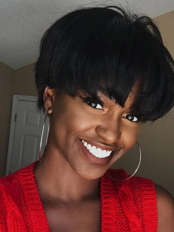 Luvwin Classic Pixie Cut Style With Layered Bangs For Black Women