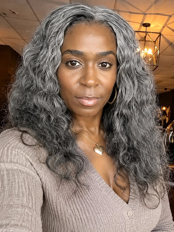 Luvwin Salt and Pepper Indian Wavy Natural Gray Human Hair Bundle Hair Extensions