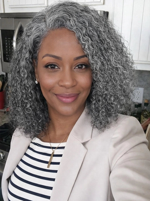 Luvwin 5x5 Deep Curly Salt And Pepper Glueless Gray Color Pre-Cut Lace Bob Wig