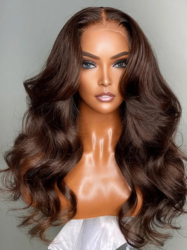 Luvwin 5x5 Lace Closure Chocolate Brown Color Glueless Body Wave Human Hair Wig