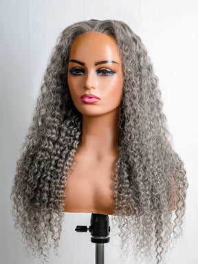 Luvwin 13x4 Salt And Pepper Long Deep Curly Glueless Gray Color Pre-Cut Lace Wig