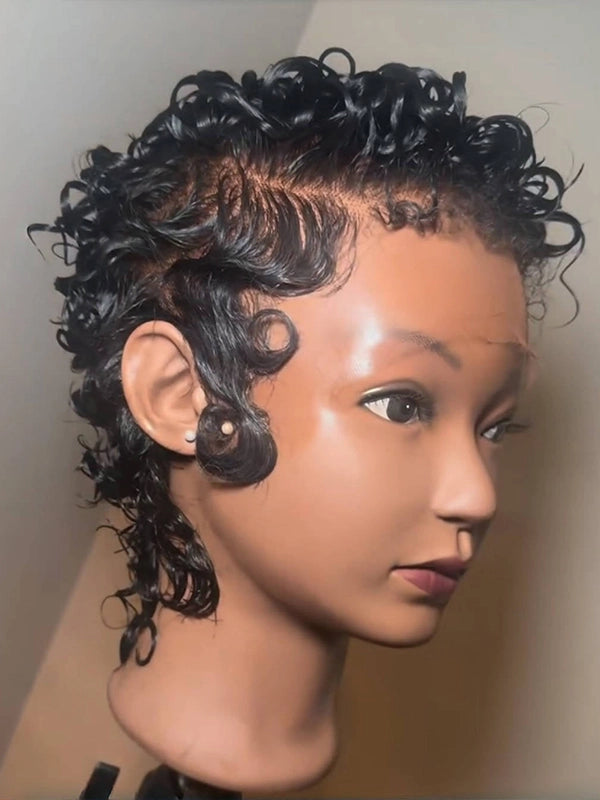 Luvwin Full Lace Wave Curls Short Pixie Cut Wig 100% Human Hair