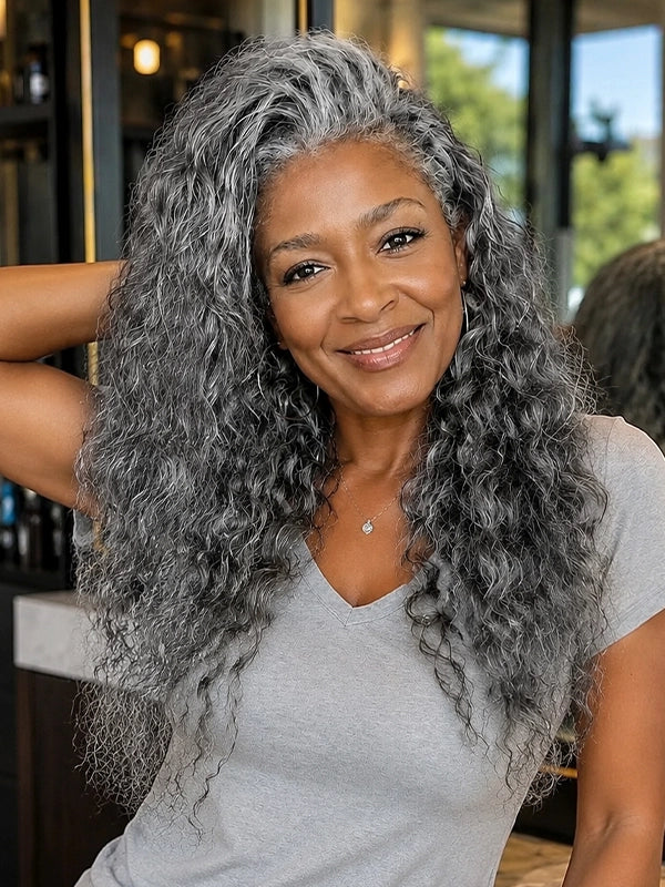 Luvwin Salt and Pepper Water Wave Hair  Weft Curly Gray Hair Bundles 100%  Human Hair