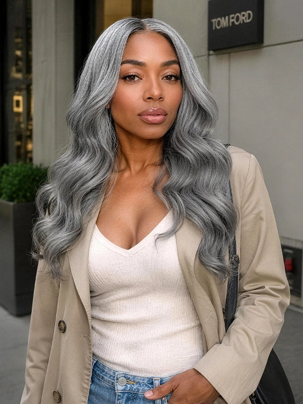 Luvwin 5X5 Lace Salt and Pepper Indian Wavy Natural Gray Human Hair Closure