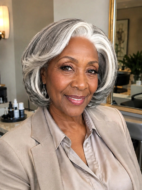 Luvwin 5x5 Lace Salt And Pepper Layered Swoop Bob Glueless Gray Wig