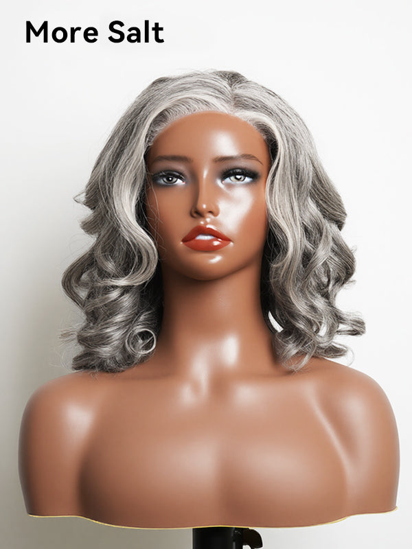 Luvwin 5x5 Salt & Pepper Highlight Front Body Wave Glueless Bob Wig 100% Human Hair