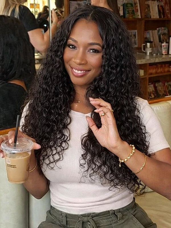 Luvwin 13x4&13x6 Pre-Plucked Curly Hair Wig Water Wave HD Pre-Cut Lace Bleached-Knots