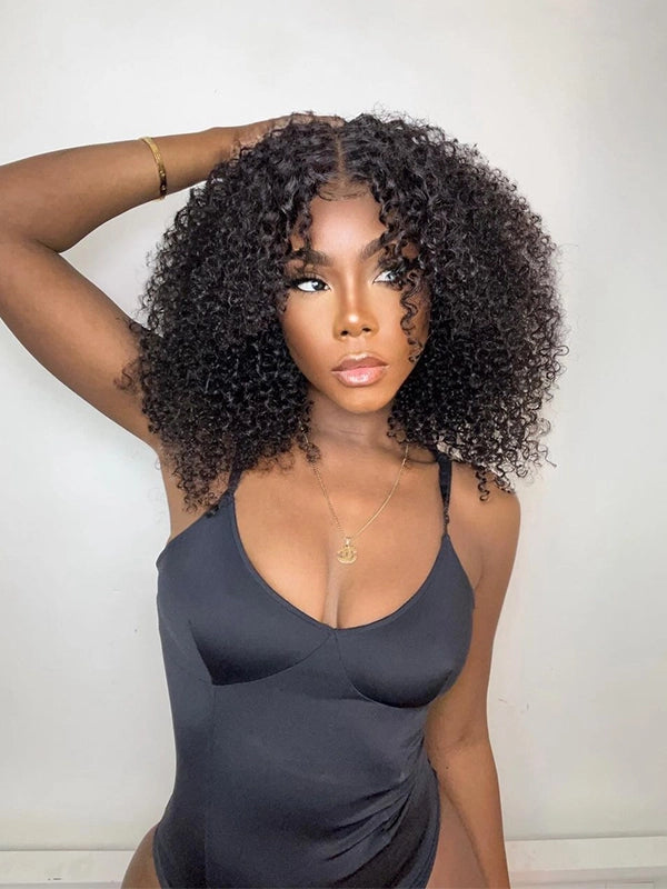 Luvwin Coily Curly Human Hair Wigs For Black Women 5x5 Lace Closure Wig