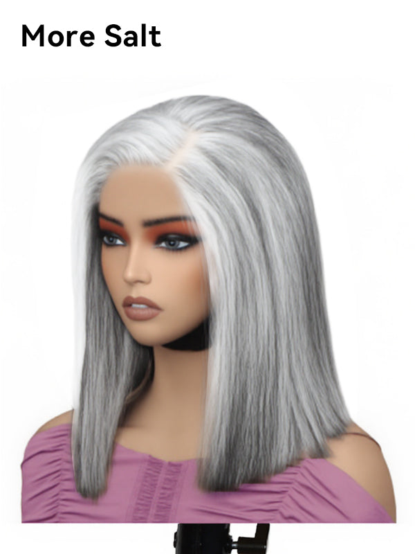 Luvwin 5x5 Closure Salt & Pepper More Salt Highlight Front Glueless Straight Wig