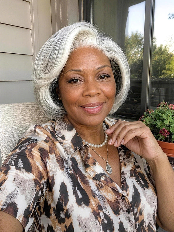 Luvwin 5x5 Lace Salt And Pepper Layered Swoop Bob Glueless Gray Wig