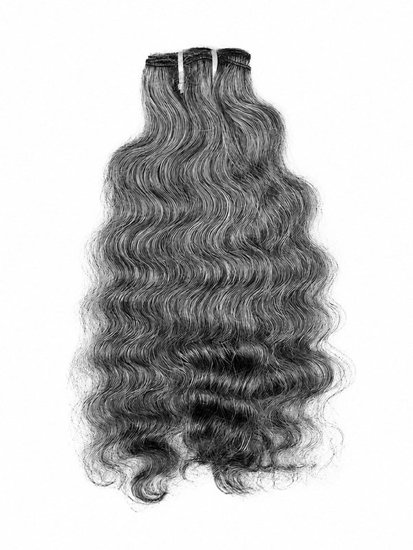 Luvwin Salt and Pepper Indian Wavy Natural Gray Human Hair Bundle Hair Extensions