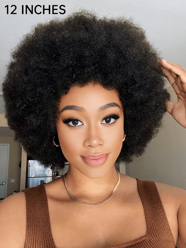 Luvwin Fluffy Afro Kinky Curly Human Hair No Lace For Black Women