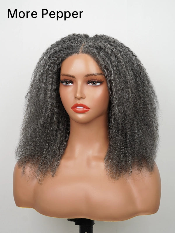 Luvwin 5x5 Closure Salt & Pepper Burmese Curly Glueless Wig 100% Human Hair