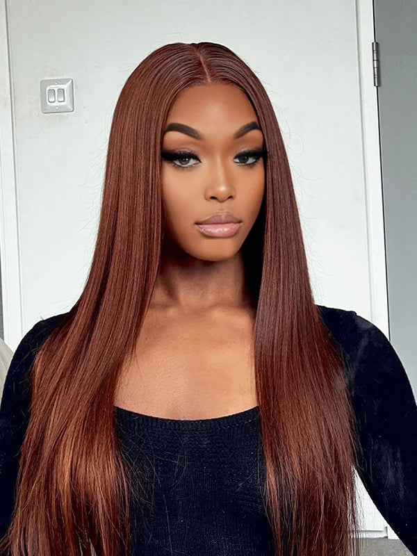 Luvwin 33B Reddish Brown Straight 13x4 Lace Frontal Wigs Put On And Go Human Hair Wigs