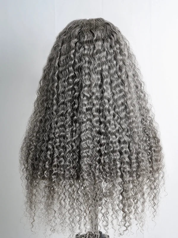 Luvwin 13x4 Salt And Pepper Long Deep Curly Glueless Gray Color Pre-Cut Lace Wig