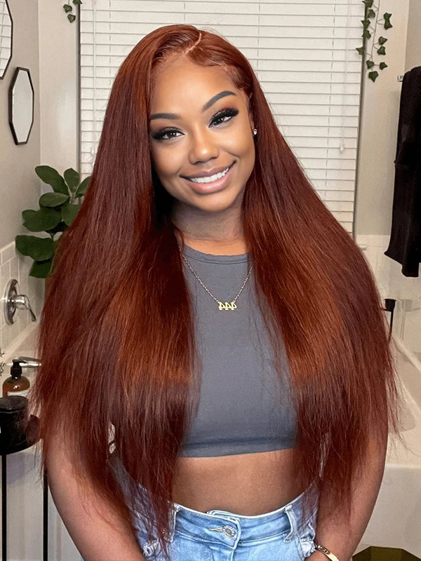 Luvwin 33B Reddish Brown Straight 13x4 Lace Frontal Wigs Put On And Go Human Hair Wigs