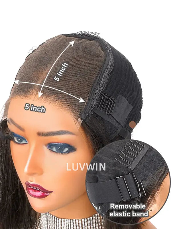 Luvwin 5x5 Side Part Water Wave Brown Highlights Pre-Cut Transparent Closure Wig