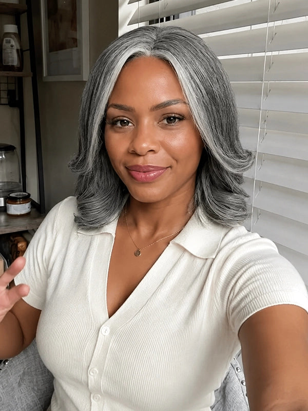 Luvwin 5x5 Salt And Pepper Money Piece Wave Glueless Gray Wig
