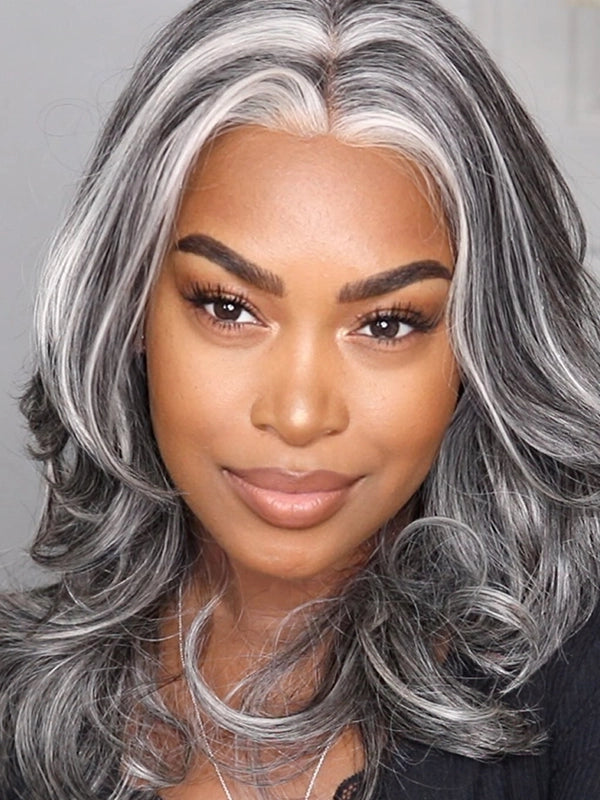 Luvwin 13x4 Salt And Pepper White Money Piece Loose Wave Layered Cut Wig