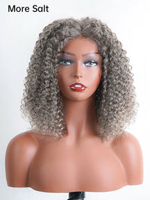Luvwin 5x5 Deep Curly Salt And Pepper Glueless Gray Color Pre-Cut Lace Bob Wig