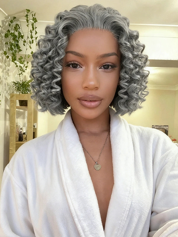 Luvwin 13x4 Salt & Pepper Bouncy Curls Glueless Grey Wig 100% Human Hair